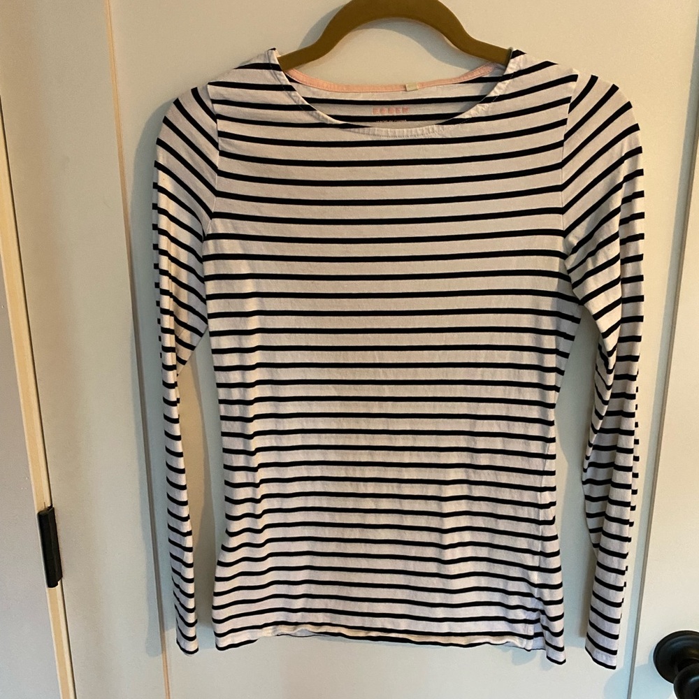 Boden Black and White Striped Long Sleeve Top